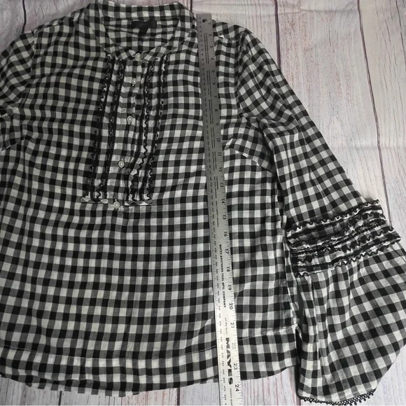 J Crew Gingham Blouse Size 10 Bell Sleeve Ruffles Cotton - Picture 14 of 16